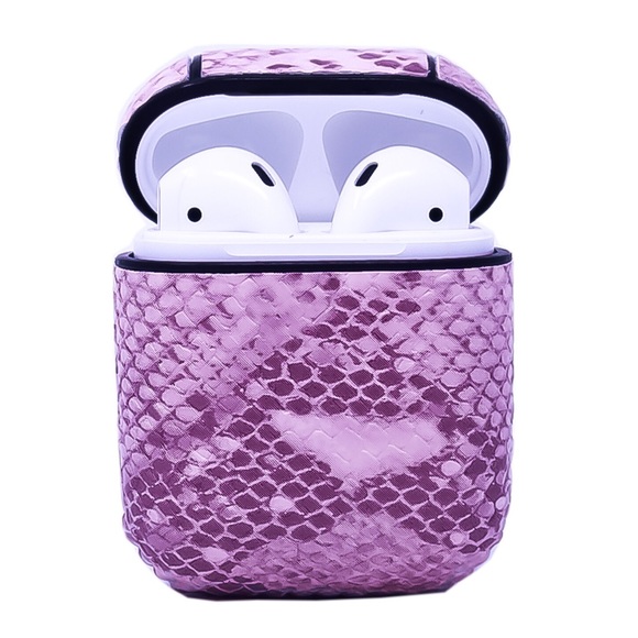 Accessories - Baby Pink Snake Print Vegan Leather AirPods Case